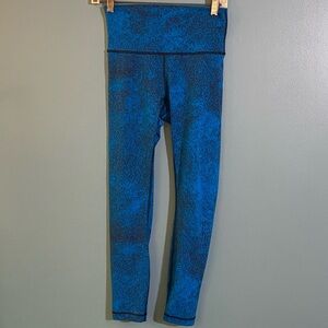 Lululemon 6 High Times‎ Pant Leggings Luon Spray Jacquard Shocking Blue Black